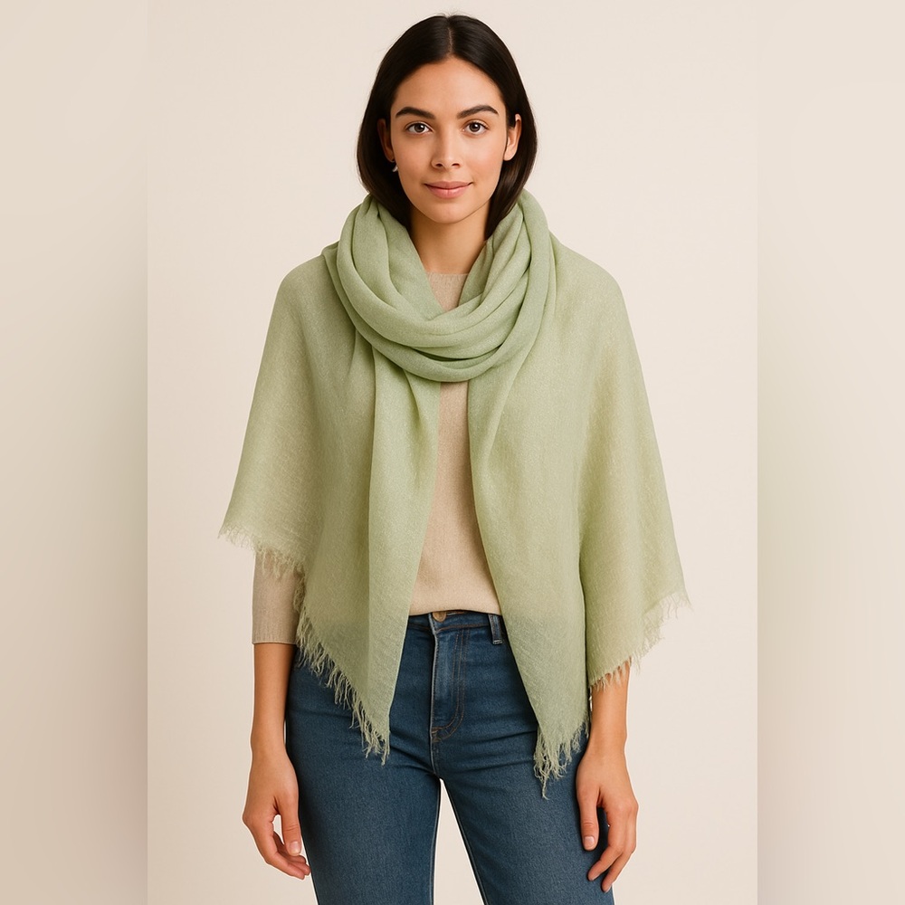 Collection Eighteen Oversized Metallic Light Green Fringe Scarf | 50x50